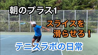 プロテニスアカデミーテニスラボの日常 “細川泰輝選手、朝のバックハンドスライス”
